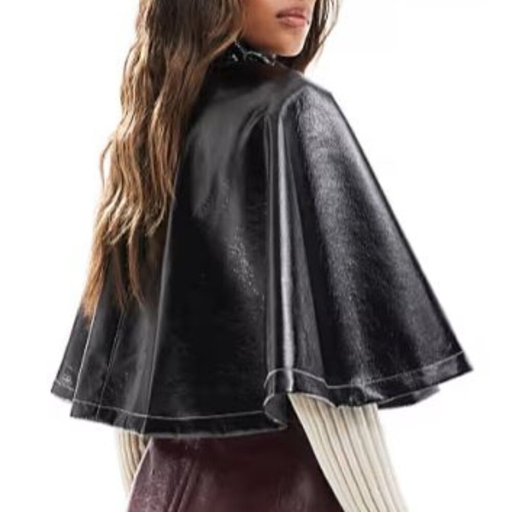 ASOS LEATHER LOOK CAPE JACKET - Picture 3 of 4
